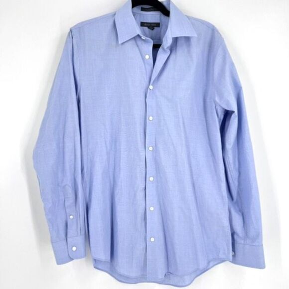 Men's Dress Shirt Plaid Long Sleeve Classic Trim Fit Button Down  Blue Size 34-3 - Picture 1 of 8